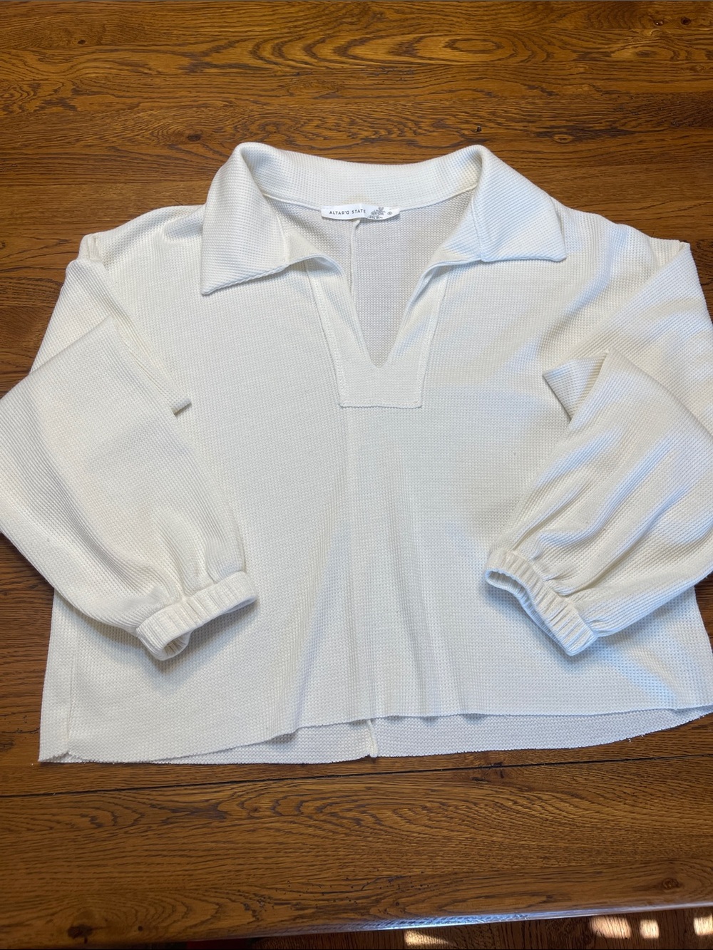 Altar’d State Off-White Textured Knit Collared Top